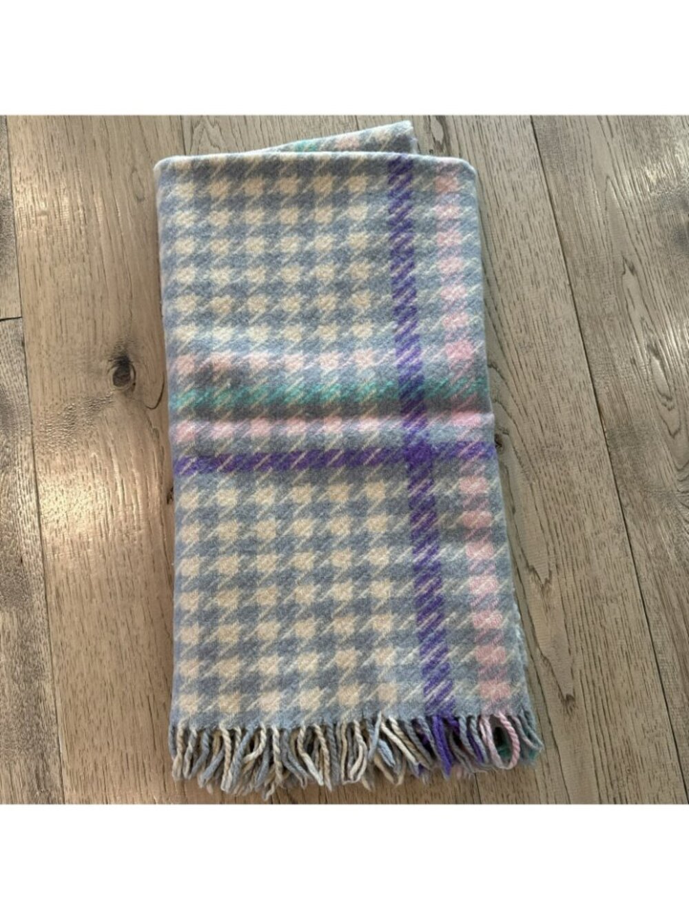 Vintage Wool Houndstooth Check Blanket Throw Lap Stadium 51Lx50W Multi-Color
